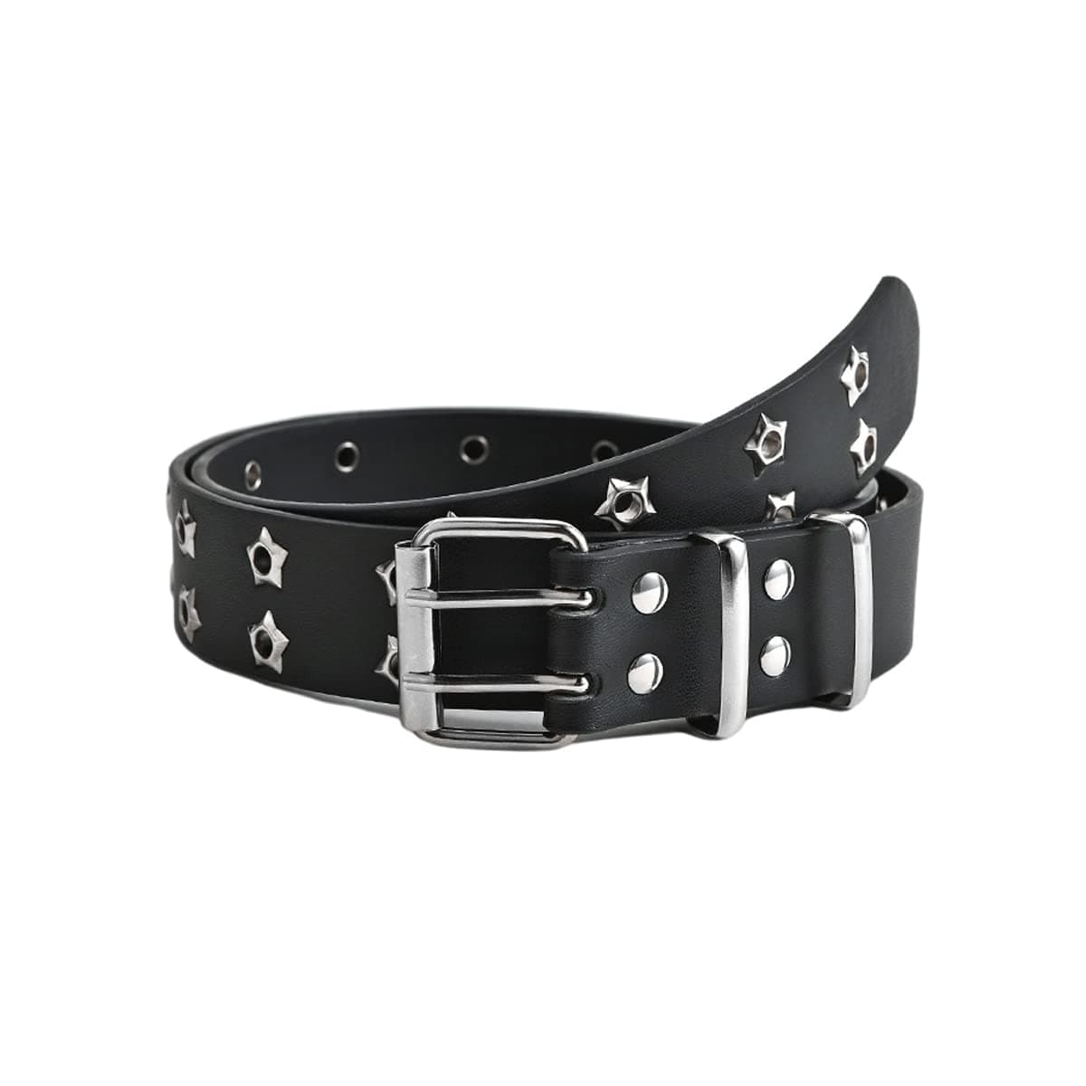 UICIOP Gothic Belt Star Rivet Double Needle Buckle PU Leather Belt Men's and Women's Jeans Fashion Belt - Black - Image 1