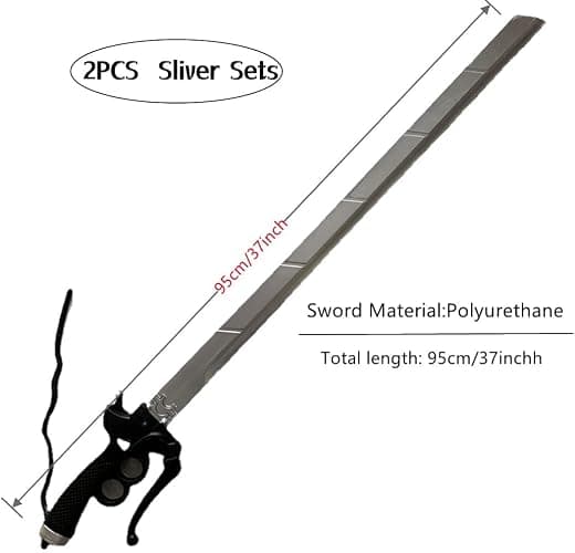 damdos Halloween Prop 2PCS 37inch Attack Foam Sword, 37inch Shingeki Cosplay Sword Kyojin Cosplay Prop Xmas Birthday Gifts (2pcs Sliver) thumbnail 2