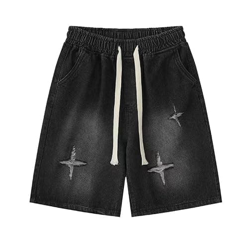 POHADON Y2K Blue Denim Shorts Summer Casual Loose Straight Leg Unisex Baggy Jeans Shorts Jorts Grunge Harajuku Streetwear thumbnail 5