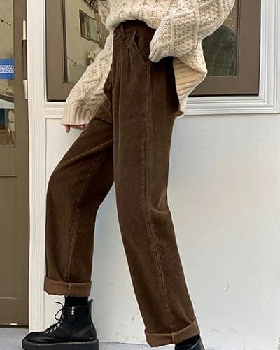 Women's Vintage High Waisted Straight Leg Corduroy Pants Trouser thumbnail 5