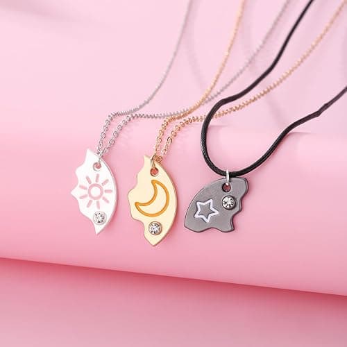 Joiigaem BFF Necklace For 3 Trio Sun Moon Star Friendship Puzzle Matching Necklaces For Best Friends 3 Sisters Forever Jewelry Gifts thumbnail 2