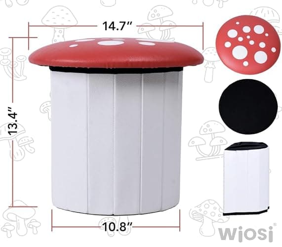 Wiosi Cute Mushroom Ottoman Stool for Boys & Girls - Multipurpose Storage Ottoman for Toys & Clothes - Small Ottoman Foot Stool for Bedroom - Mushroom Decor Chair - Round Storage Ottoman thumbnail 3