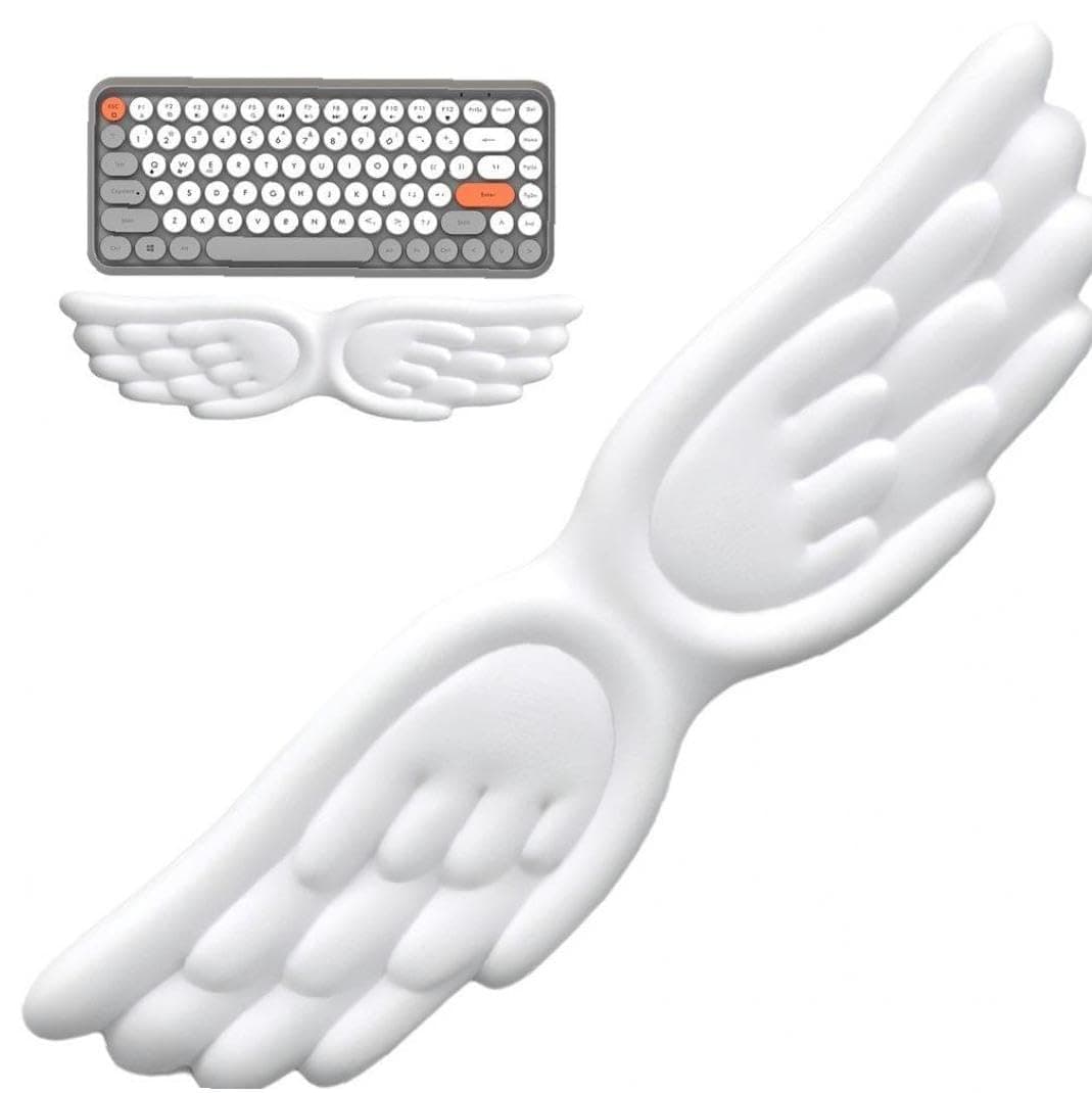 Keyboard Wrist Rest, Angel Wings, Anti-Slip Sole, Wrist Cushion, Computer Cushion, Wrist Rest, Memory Foam, PU Material, Memory Cotton, Reduce Fatigue, Pain Relief, Computer, Laptop, Home Office, Pc Game (White) thumbnail 7