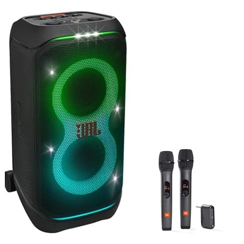 JBL PartyBox Stage 320 Portable Party Speaker with Wireless Two Microphone System (Black) - Image 1