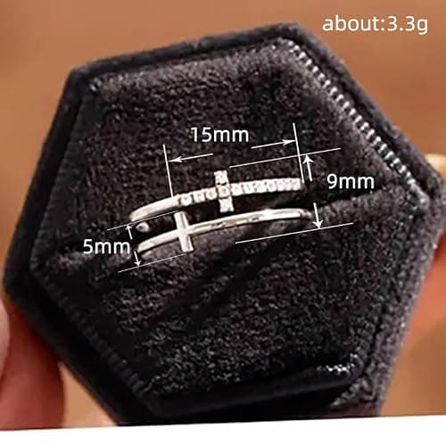 Double Cross Ring 18k Gold Plated 925 Sterling Silver Cubic Zirconia Simple Plain Stackable Statement Promise Rings Inspiration Christian Ring Faith Hope Love Cross Religious Ring Gift (Silver 9#) thumbnail 3