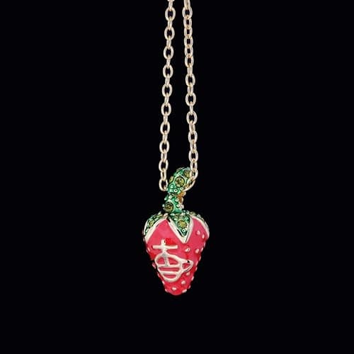 HXLIANG Saturn Necklace Electroplated Fresh Sweet Red Strawberry Pendant Unique Design Trendy Jewelry for Women thumbnail 2