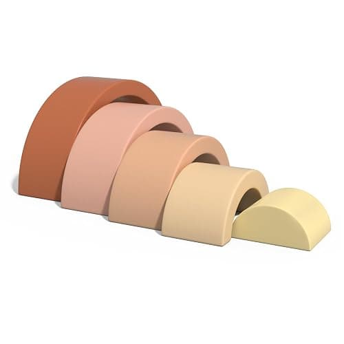 Asweets Wooden Stackable Rainbow Toy, 5 PCS Wooden Building Blocks Set for Baby, Kids and Toddlers, Montessori Rainbow Nesting Puzzle, Enhance Hand-Eye Coordination, Cognitive Development, Pink thumbnail 5