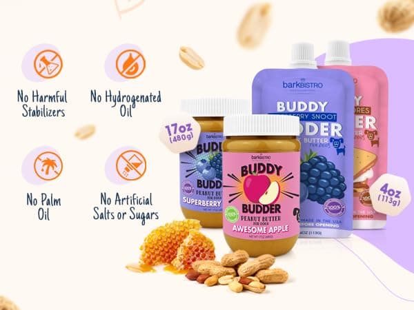 BUDDY BUDDER Barkin Banana + Pumpkin Pup, 100% All Natural Dog Peanut Butter, Peanut Butter Dog Treat, Made in USA (Set of 2 | 17oz ea) thumbnail 6
