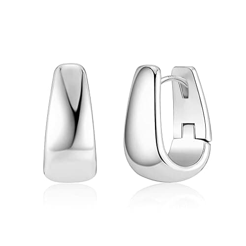 Silver Earrings Small Chunky Silver Hoop Earrings for Women Gold Earrings | 14K Gold Plated Small Hoop Earrings Silver Hypoallergenic Earrings Small Thick Huggie Hoops Earrings - Image 1
