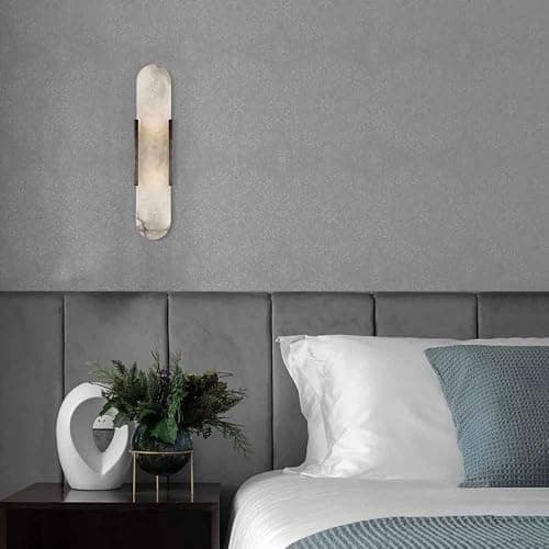 YMDHFS Natural Alabaster Wall Sconces Set of 2 Marble Wall Lamp Bathroom Vanity Light Fixtures Alabaster Sconce Lighting White Stone Wall Mount Lamp for Bedroom Living Room Hallway Stairs Kitchen thumbnail 2