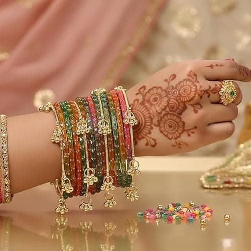 JD'Z COLLECTION Indian Bangles for women | Kashmiri Ghungroo Glass Bangle Set for Women | Raindrop Bangles Set | Trendy Ethnic Chudi Set For Party Wedding Festival | Set Of 16 Bangles | Multicolor Combo Set thumbnail 4