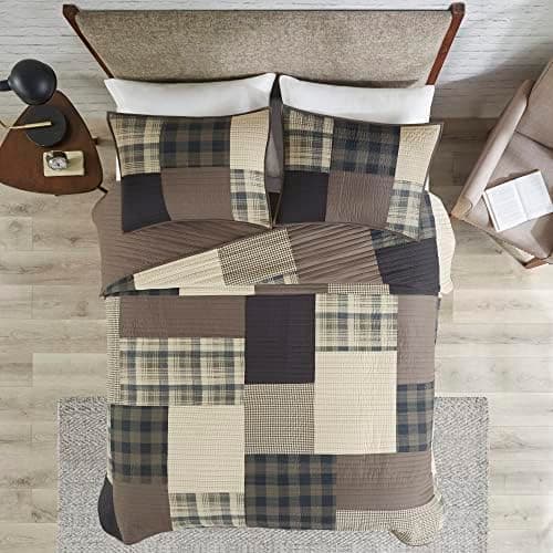 Woolrich Winter Hills Reversible Quilt Set - Cottage Styling Reversed to Solid Color, All Season Lightweight Coverlet, Cozy Bedding Layer, Matching Shams, Oversized Full/Queen, Plaid Tan 3 Piece thumbnail 3