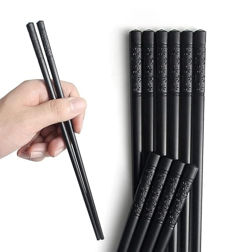 YFWOOD 5 Pairs Chopsticks, Safe Non-Slip Reusable Chopsticks Dishwasher, 9.4 Inch- Black - Image 1