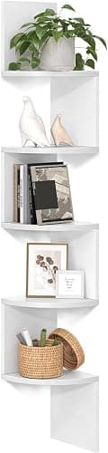 Zuvo White Corner Shelf 5-Tier - Floating Corner Shelves Wall Mounted | Zigzag Bookshelf for Bedroom, Living Room, Office | 20×20×127.5cm - Space-Saving Wall Shelf - Image 1