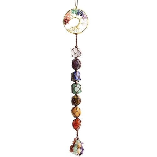 Tree of Life Chakra Stones Healing Crystals Feng Shui Hanging Ornament 7 Chakra Wall Ornaments Meditation Hanging Car Ornament Window Ornament for Home Decor Christmas Tree Decor - Image 1
