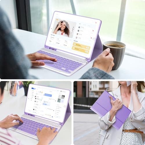 AHYWTAN Keyboard Case for iPad 9/8/7th Gen 10.2’’,Case with Keyboard ipad 10.2 inch,Keyboard for iPad 9th Gen,Bluetooth Keyboard for iPad 10.2,iPad Keyboard Case 9th Gen with Pencil Holder (Purple) thumbnail 7