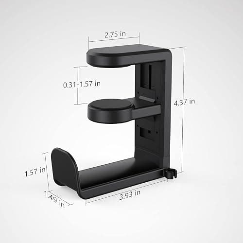 EURPMASK Rotating Headphone Stand - PC Gaming Headset Holder, Adjustable Clamp-on Under Desk Hanger With 360 Degree Swivel & Cable Clip Organizer - Black thumbnail 2