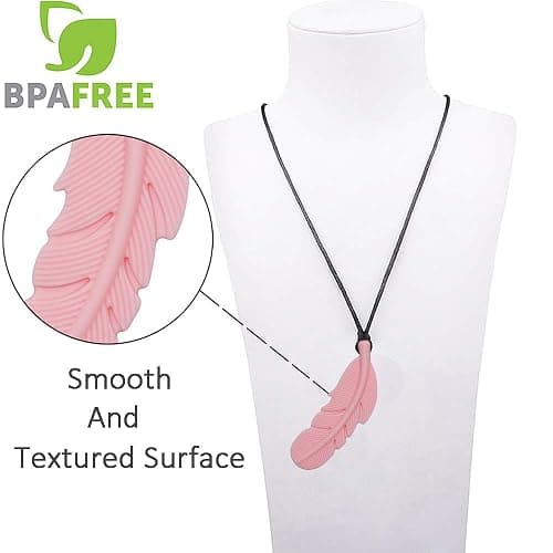 Sensory Chew Necklace for Kids, Boys and Girls, 5 Pack Silicone Feather Chewy Necklaces for Autism, ADHD, Chewing, Oral Motor Chewable Pendant for Mild Chewers - 5 Pack thumbnail 4