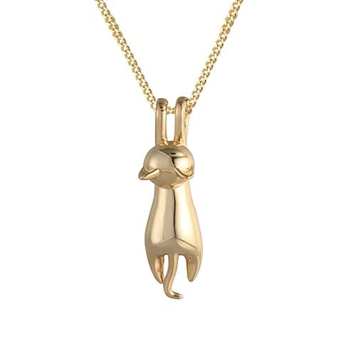S.Leaf Sterling Silver Cat Necklaces for Women Cat Jewelry for Women Cat Accessories for Women Cat Mom Lover Lady Themed Gifts Cute Silver Kitten Jewelry Birthday Gifts for Women - 04_Polish_Gold