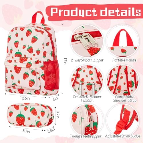 Redbaker 17 Inch 6 Pcs Kids Luggage Set Kids Rolling Luggage Double Pattern Suitcase for Boys Girls (Blush Pink, Strawberry Style) thumbnail 4