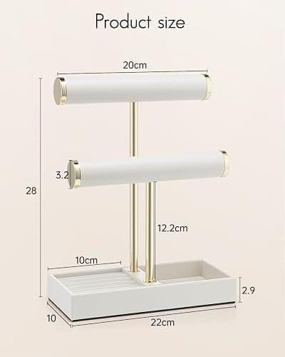 Vlando Jewellery Stand, 2 Tier Jewellery Oragniser with Jewellery Tray,Jewellery Box,Necklace Stand Bracelet Holder, Jewellery Holder for Earrings Rings,White thumbnail 2