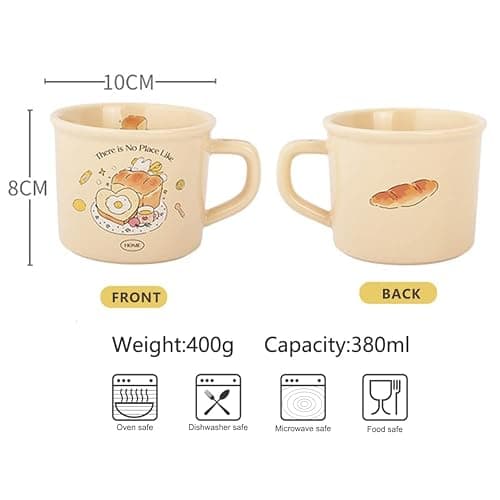 TREEWOO Cute Morning Coffee Mug 380ml/12oz Kawaii Bunny and Toast Bagel Household Ceramics Latte Milk Tea Cup for Boys Girls Kids Daughter Son Home Family (Toast) thumbnail 3