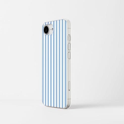 Mouzor Cute Striped Phone Case for iPhone 16e, Girly iPhone 17e Cases, Aesthetic Design Soft Clear TPU Shockproof Cover for Girls Women, Blue thumbnail 3