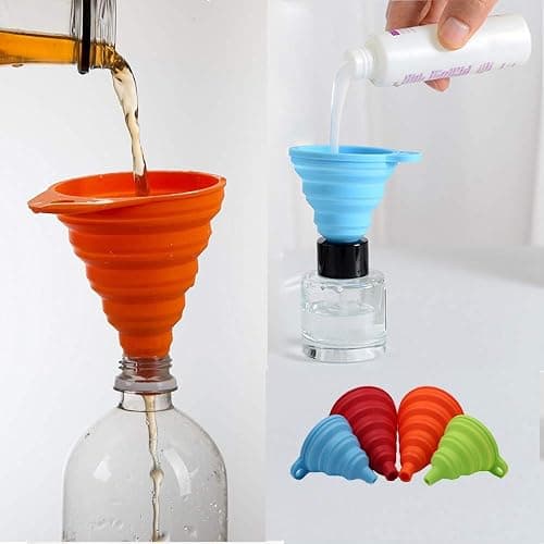 KongNai Kitchen Funnel Set 4 Pack, Small and Large, Kitchen Gadgets Accessories Foldable Silicone Collapsible Funnels for Filling Water Bottle Liquid Transfer Food Grade thumbnail 6