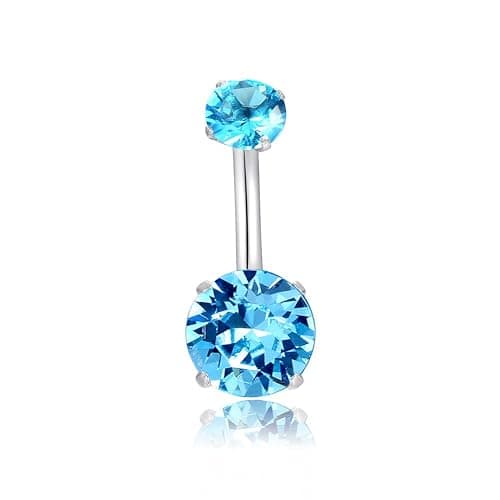 HQLA 14G Belly Button Rings Surgical Stainless Steel Round Cubic Zirconia Navel Barbell Stud Body Piercing - Image 1