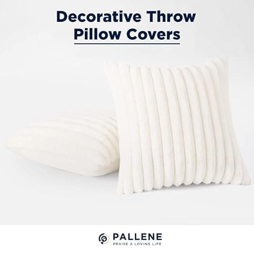 Pallene Faux Fur Plush Fall Throw Pillow Covers 18x18 Set of 2, Luxury Soft Fluffy Striped Decorative Pillow Covers for Sofa, Couch, Living Room, Cream White thumbnail 9