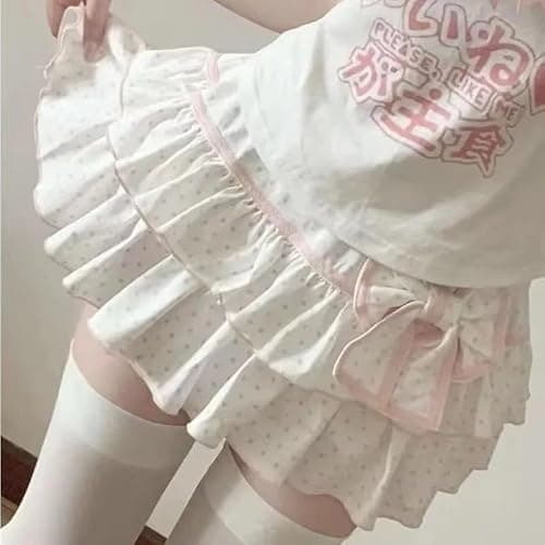 Cute Clad Women Kawaii Y2k Lolita Mini Skirt Sweet Harajuku Bow Tie Multi-Layer Ruffles Pleated Skirts thumbnail 5