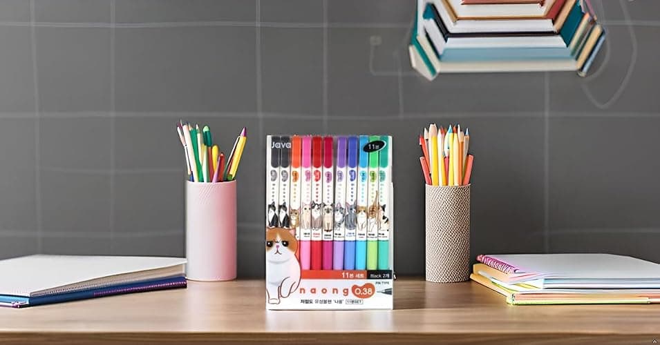 Gel Pens Office School Supplies - Cat 0.38mm Gel Ink Rollerball Ballpoint Pen Korea Kawaii Stationery Non-Smudge, Quick-Drying Writing, Pack of 11 - Multicolor thumbnail 2