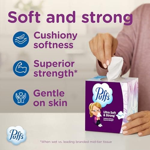 Puffs Facial Tissue Ultra Soft Non-Lotion, 10 Cube Boxes, 56 Facial Tissues per Box, Allergies and Colds (Packaging May Vary) thumbnail 2