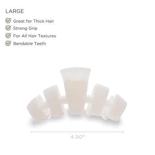 TELETIES - Large Hair Clip - Strong Grip, Bendable Teeth, Comfortable Curved Design - Ideal for Thick Hair - For All Hair Textures - Coconut White thumbnail 2