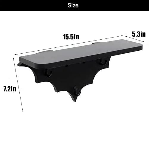 Bat Shelf Floating Shelves for Wall,15.5 inch Wall Shelf with 3 Key Hooks,Black Shelves for Living Room Bedroom Kitchen Gothroom thumbnail 3