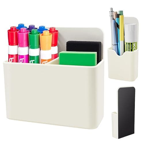 KITANIS Magnetic Pen Holder,2 Pack Magnetic Dry Erase Marker Holder with Generous Compartments,Strong Magnet Storage Marker Pen Pencil Organizer for Refrigerator,Whiteboard,Locker Accessories - Image 1
