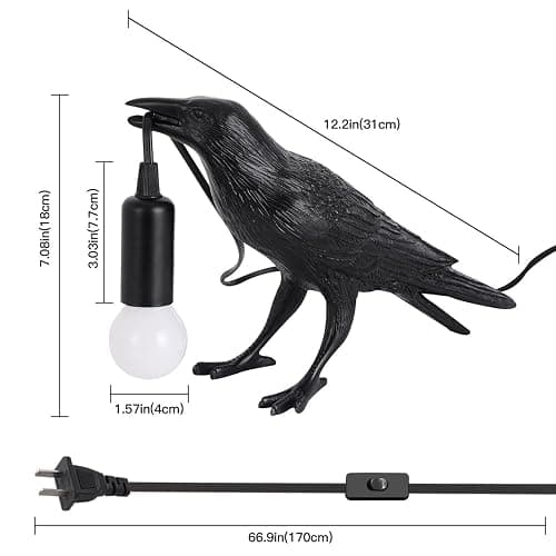 Shandaglo Crow Lamp Raven Table Lamp with Bulb, Crow Light - Gothic Halloween Decor for Bedside Bedroom Living Room Decor thumbnail 6