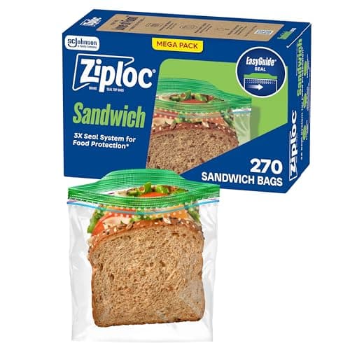 Ziploc Sandwich and Snack Bags with EasyGuide Texture, Plastic Storage Bags with Grip 'n Seal Technology, 270 Bags Total - Image 1