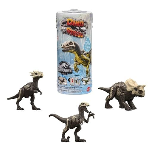 Mattel Jurassic World Dino Reveal Dinosaur Toys, Unpack Surprise & Warm Water Uncovers Full Decoration, 5 to 7 Inches, Species Vary - Image 1