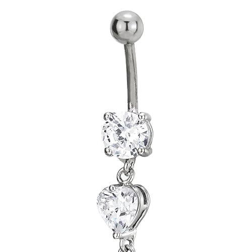 COOLSTEELANDBEYOND Steel Belly Chain Belly Button Ring Body Jewelry Piercing Navel Ring with Long Dangle Cubic Zirconia thumbnail 2