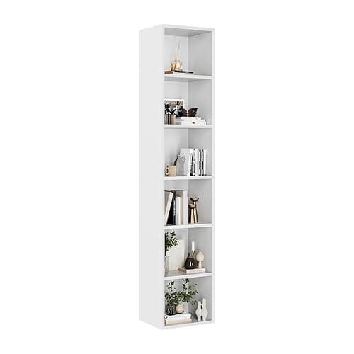 oneinmil 71.5" Tall Narrow Bookshelf, 6-Tier Cube Display Rack, Modern Corner Bookshelf with Storage Space, CD Storage Cabinet for Home Office (White 1 Pack, 6-Tier) - White 1 Pack - 6-Tier