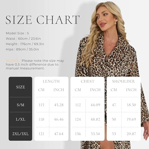 HEARTNICE Womens Fleece Robes, Soft Plush Long Bathrobe, Thick Kimono Robes for Womens, Warm House Coat（Leopard, S/M thumbnail 6
