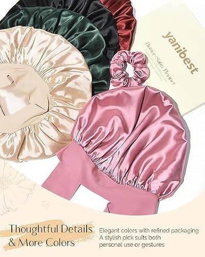 Yanibest Satin Silk Bonnet for Sleeping Women, Double Layer Hair Bonnet with Elastic Tie Band for Curly Natural Hair thumbnail 6
