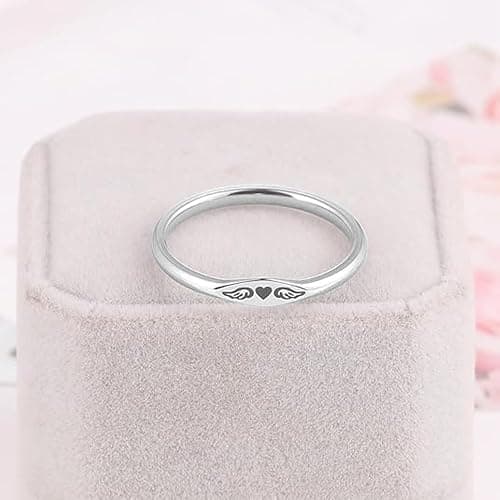 LIU JUN For Memorial - Tiny Heart With Wings Ring, Missing You Always I'll Hold You In My Heart Rings Lost Loved One Loss Miscarriage Memorial Jewelry Gift thumbnail 5