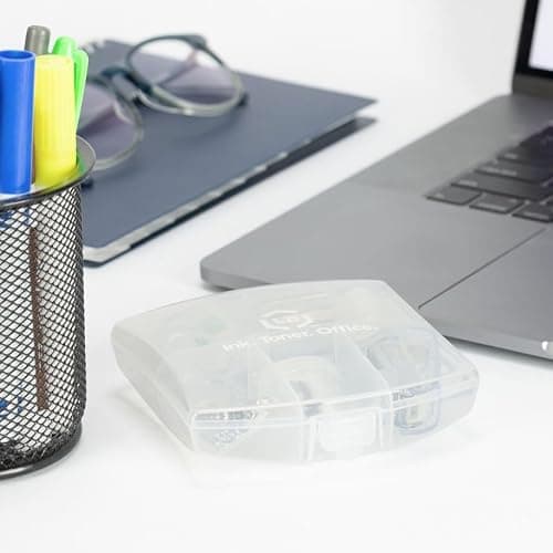 LD Products Clear Mini Office Supply Kit Portable Case with Scissors, Paper Clips, Tape Dispenser, Pencil Sharpener, Stapler & Staple Remover thumbnail 2