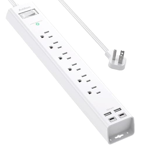 Power Strip Surge Protector - Addtam Extension Cord with 6 AC Outlets and 4 USB Ports (2 USB-C), Flat Plug Extension Cord, Wall Mount for Home, Office, College Dorm Essentials, ETL Listed, White - Image 1