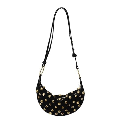OWGSEE Studded Purse Trendy Studded Handbag Hobo Crescent Bags Y2K Shoulder Bag Suede Purses for Women - Image 1
