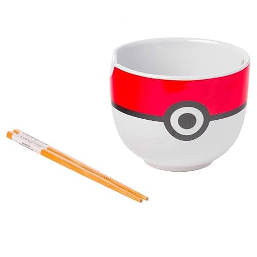 Silver Buffalo Pokemon Pokeball Ceramic Ramen Noodle Bowl with Chopsticks, Microwave Safe, 20 Ounces thumbnail 6