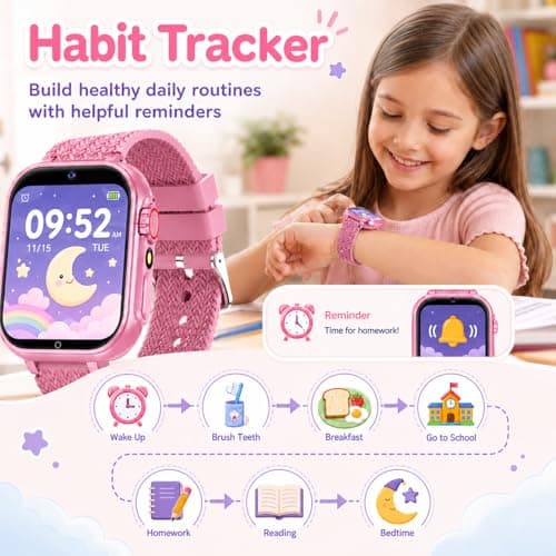 wepfum Kids Smart Watch for Girls Age 5-12, 39 Games Touch Screen Watch with Camera, Video Recorder, Music Player, Pedometer, Habit Tracker, No App Needed, Birthday Gift for Girls Ages 6-10 thumbnail 4