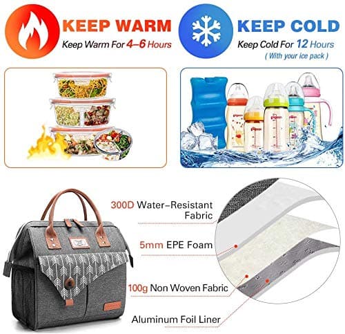 Lekesky 10L Insulated Lunch Bag for Women for Work Lunch Tote, Grey thumbnail 6